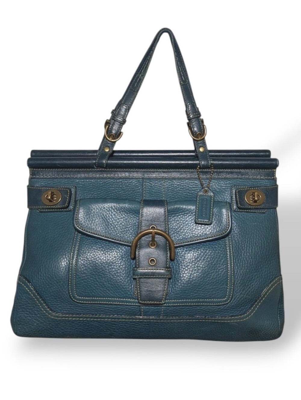 Coach Soho Dowel Top Satchel 9749 Teal Blue Pebbled Leather Rare Vintage Y2K